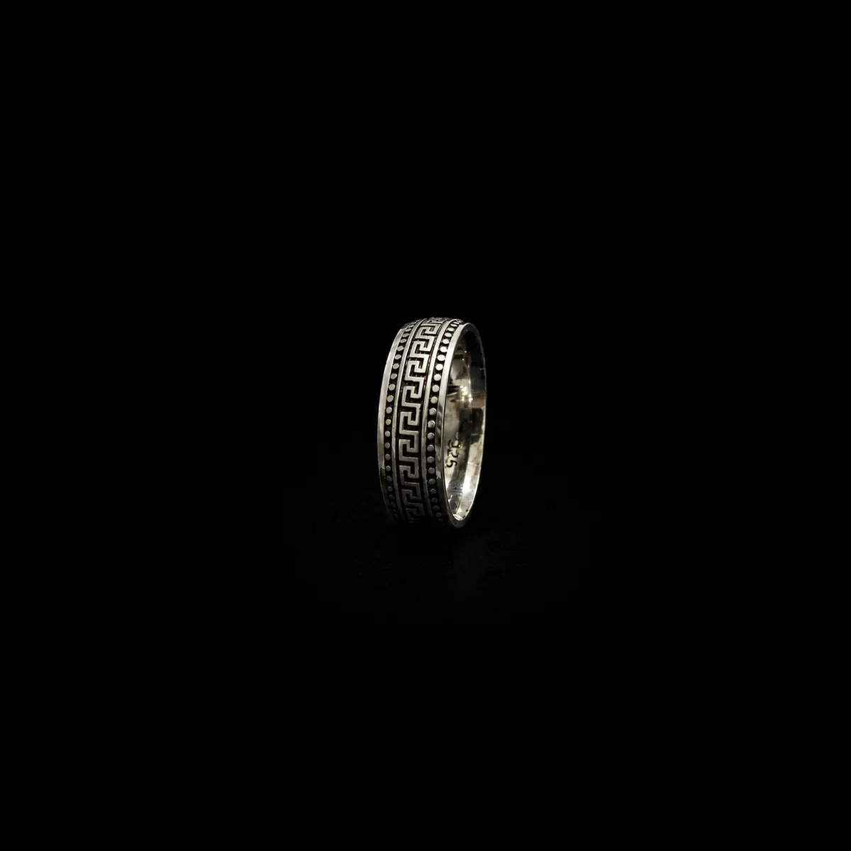 Greek Key Beaded Band Ring