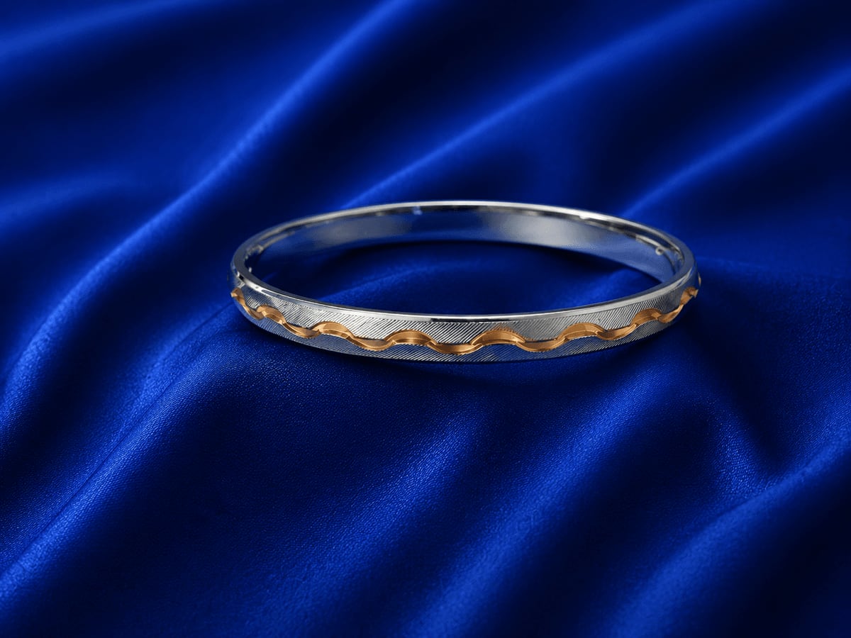 Wave Edge Gold Trim Punjabi Kada