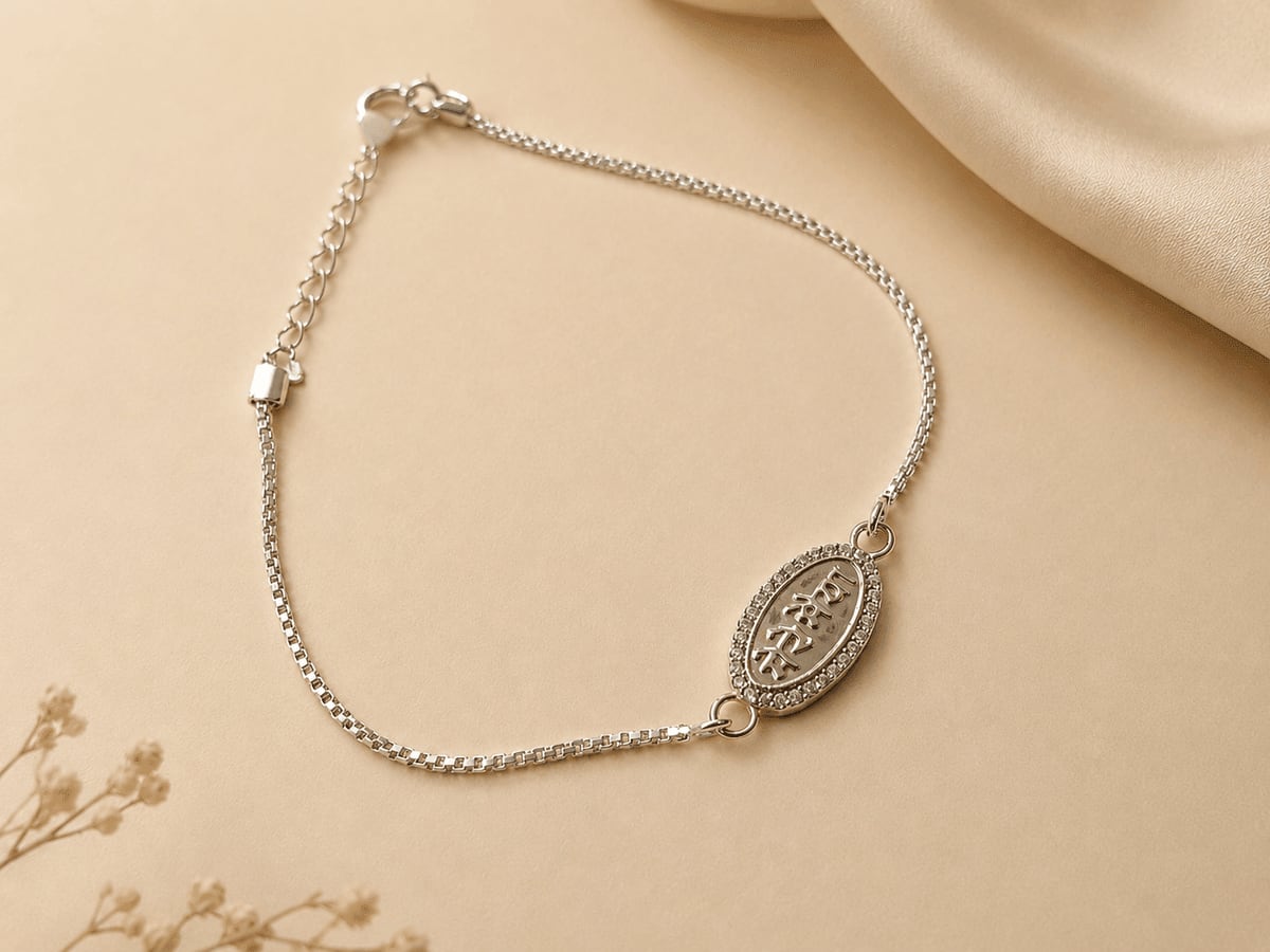 Oval Filigree Silver Charm Rakhi Bracelet