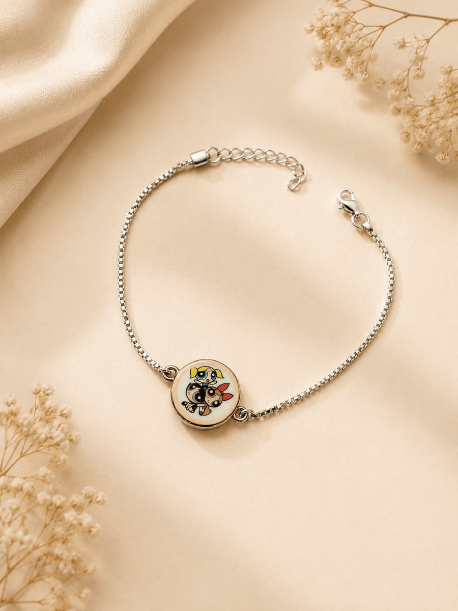 Floral Enamel Round Disc Charm Rakhi Bracelet