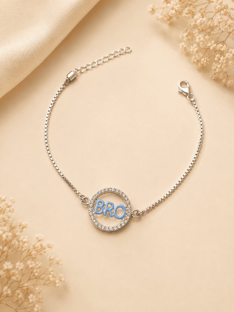 BRO Blue CZ Halo Round Disc Rakhi Bracelet