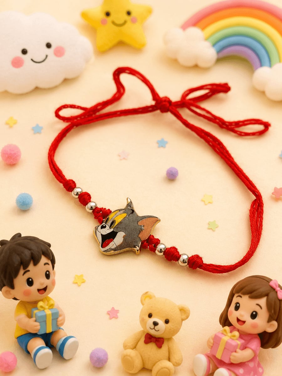 Tom & Jerry Cartoon Kids Red Beaded Rakhi
