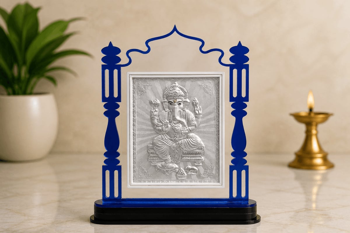 Ganesh Ji Blue Acrylic Cutout Stand