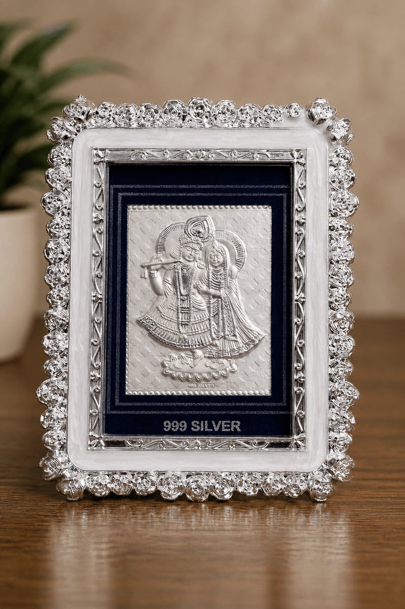Radhe Krishna White & Silver Floral Frame