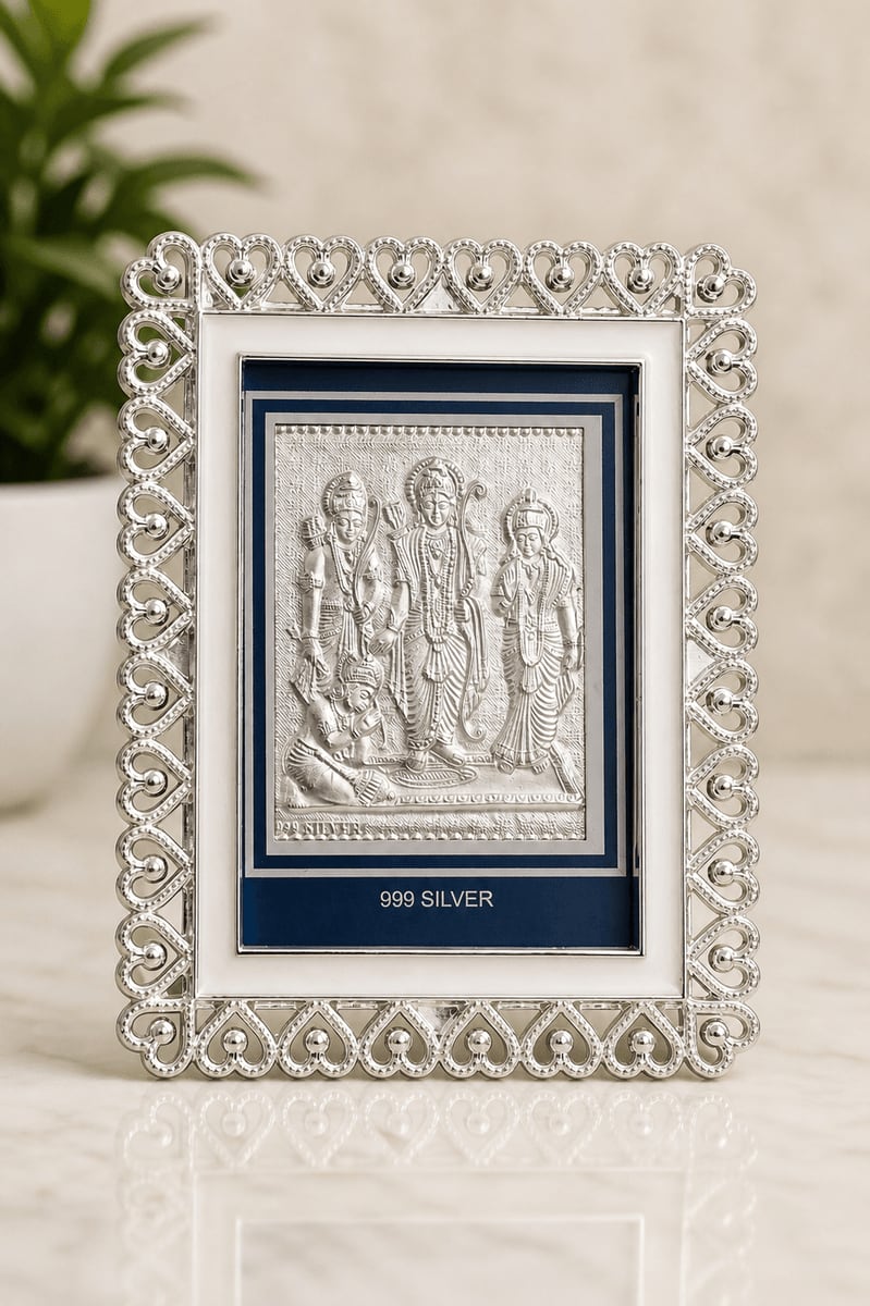 Ram Darbar White & Silver Heart Border Frame