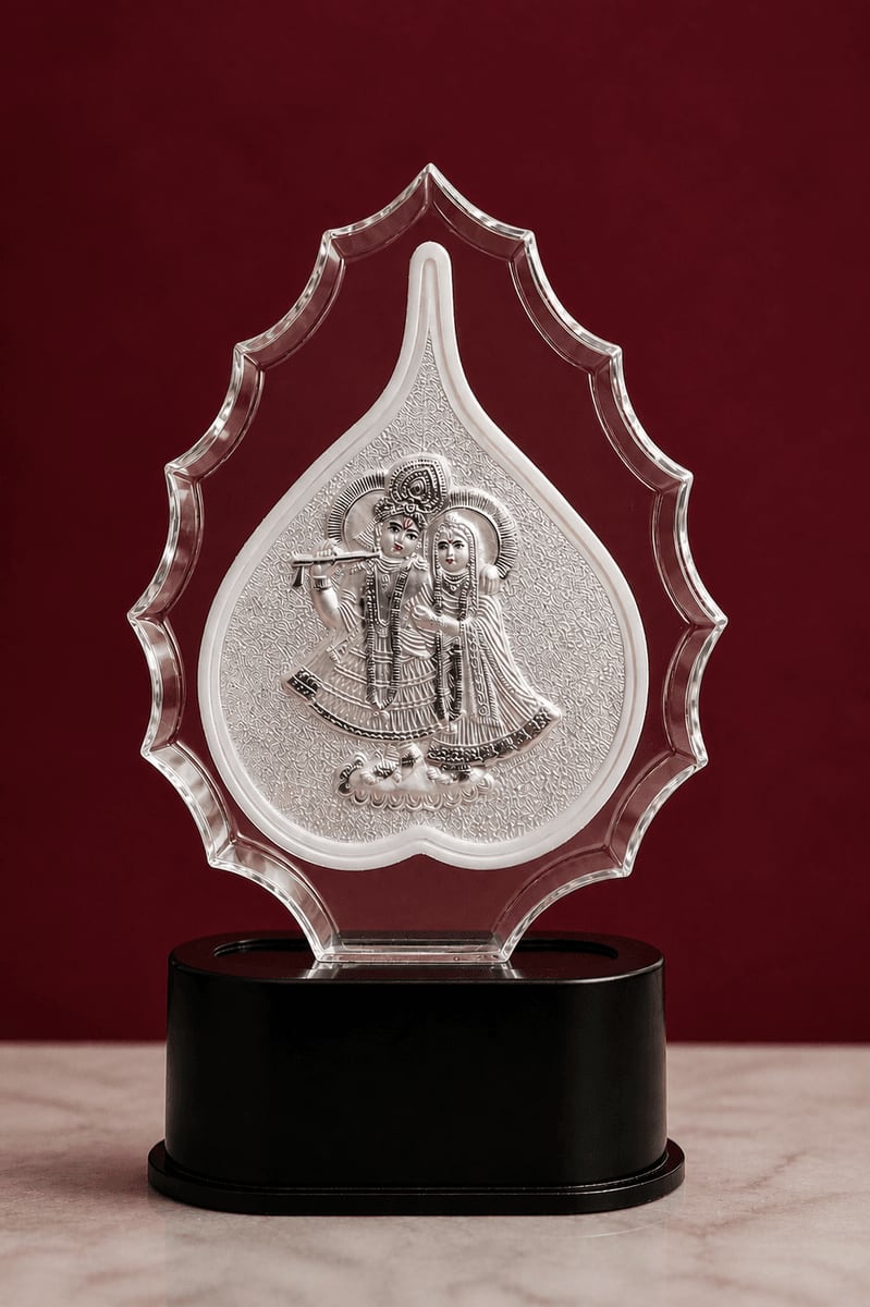 Radhe Krishna Clear Leaf-Shaped Acrylic Stand