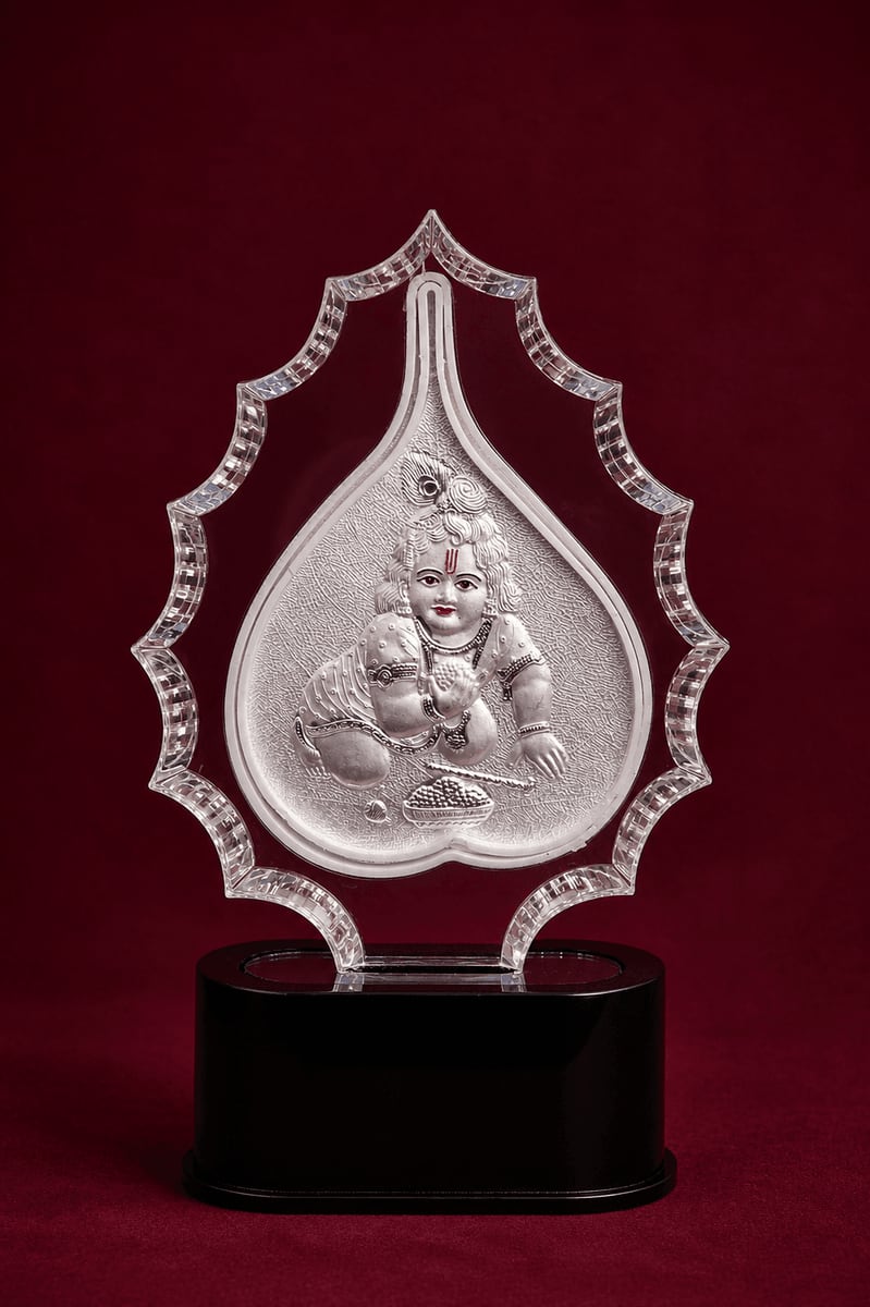Laddu Gopal Clear Leaf-Shaped Acrylic Stand