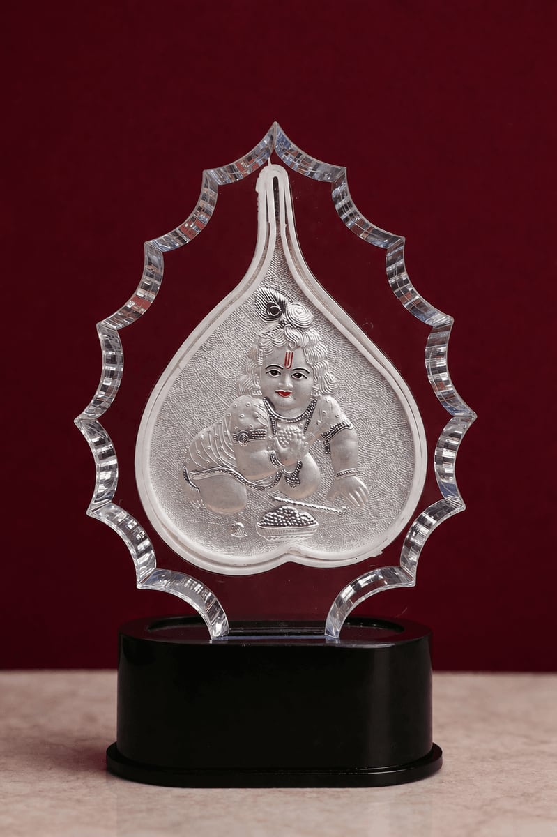 Laddu Gopal Clear Leaf-Shaped Acrylic Stand