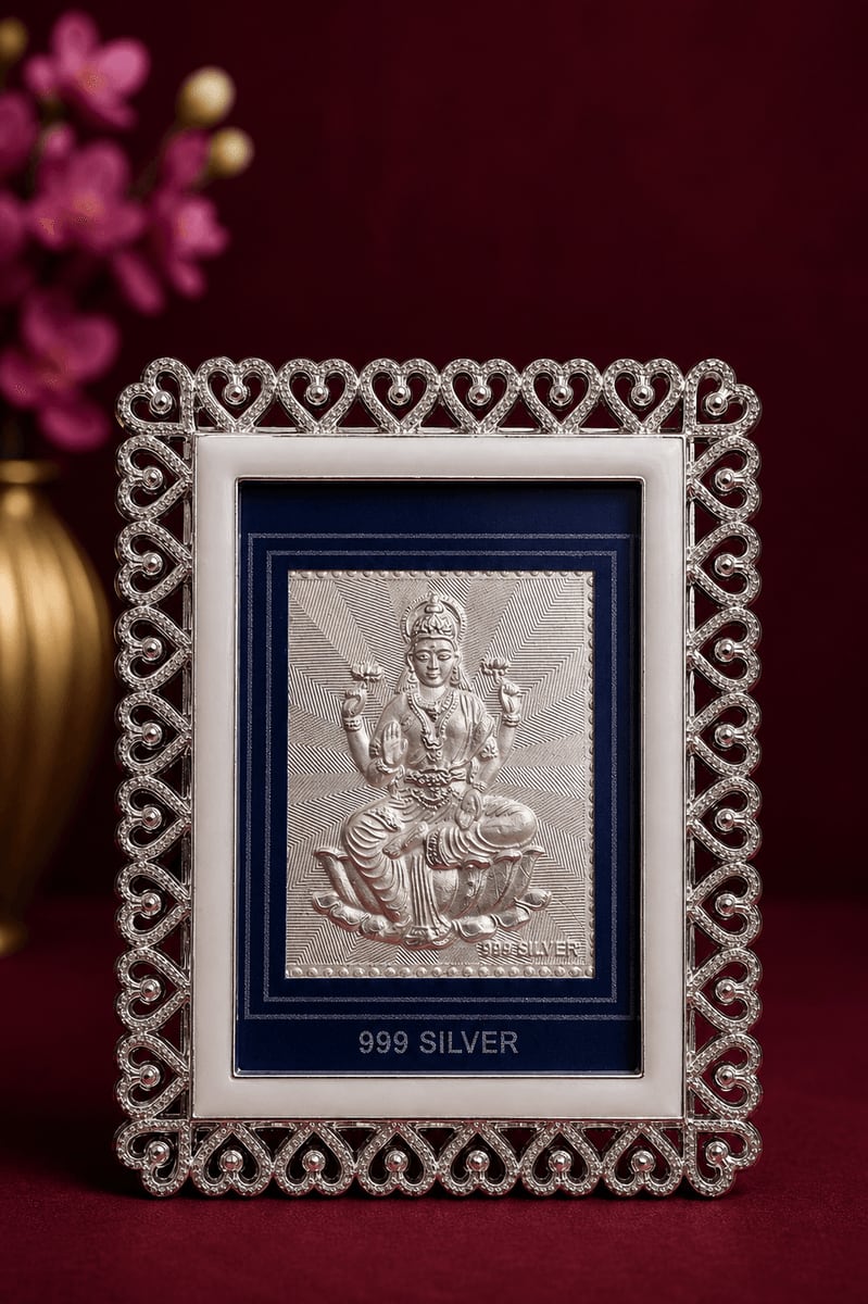 Laxmi Ji White & Silver Heart Border Frame