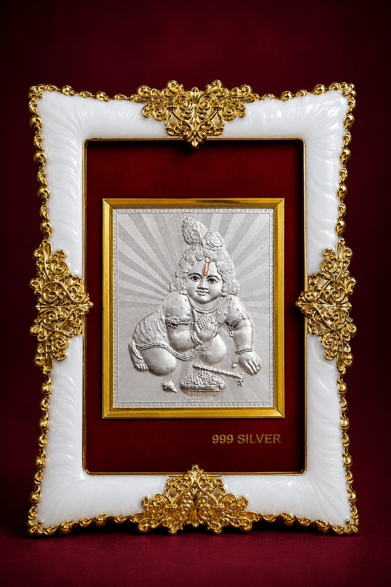 Laddu Gopal White & Gold Ornate Frame