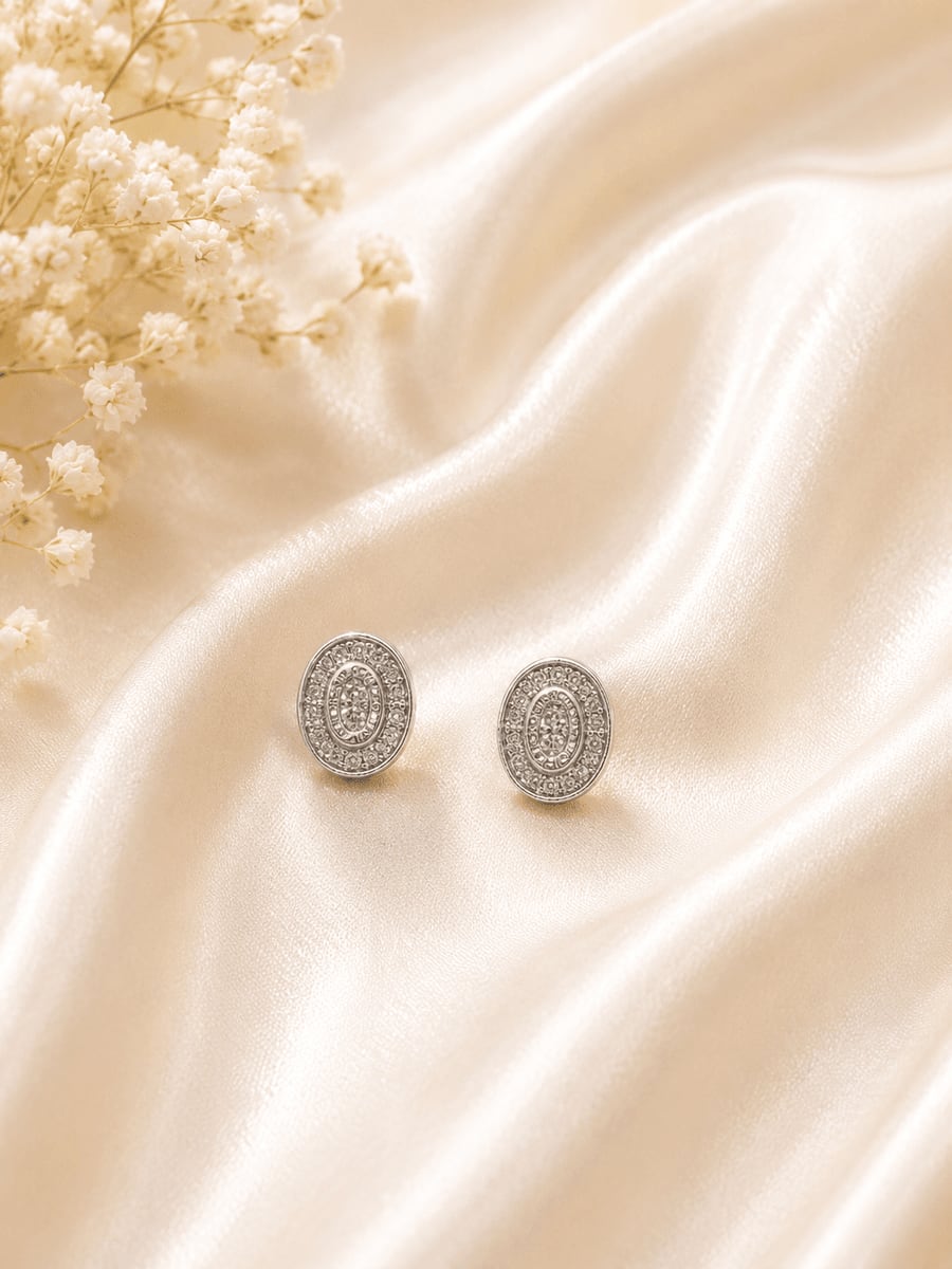 Oval Pavé CZ Double Halo Stud Earrings