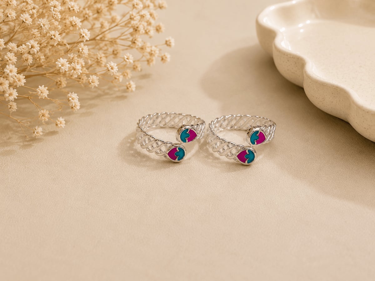 Braided Twist Pink Teal Enamel Bead Bichhiya