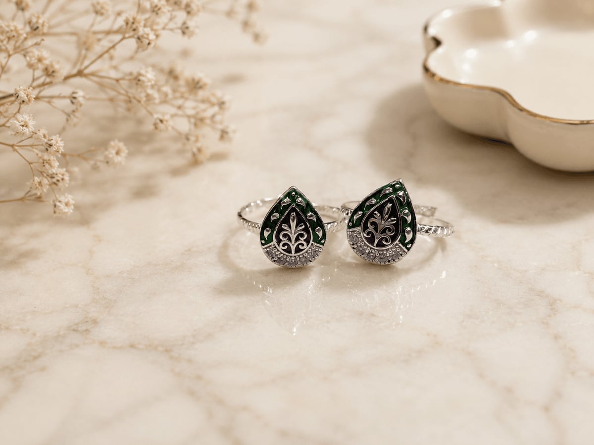 Green Teardrop Filigree Enamel Bichhiya