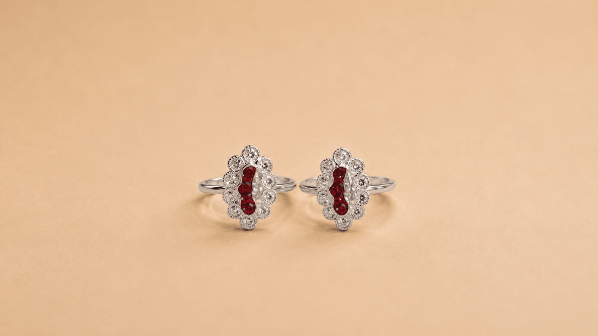 CZ Ornate Scallop Floral Ruby Bichhiya