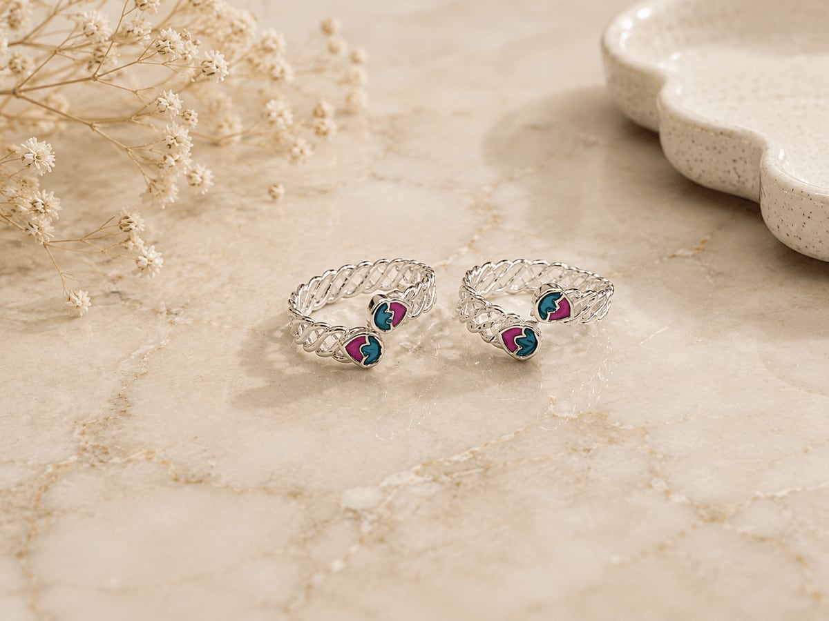 Braided Twist Half-Moon Pink Teal Bichhiya