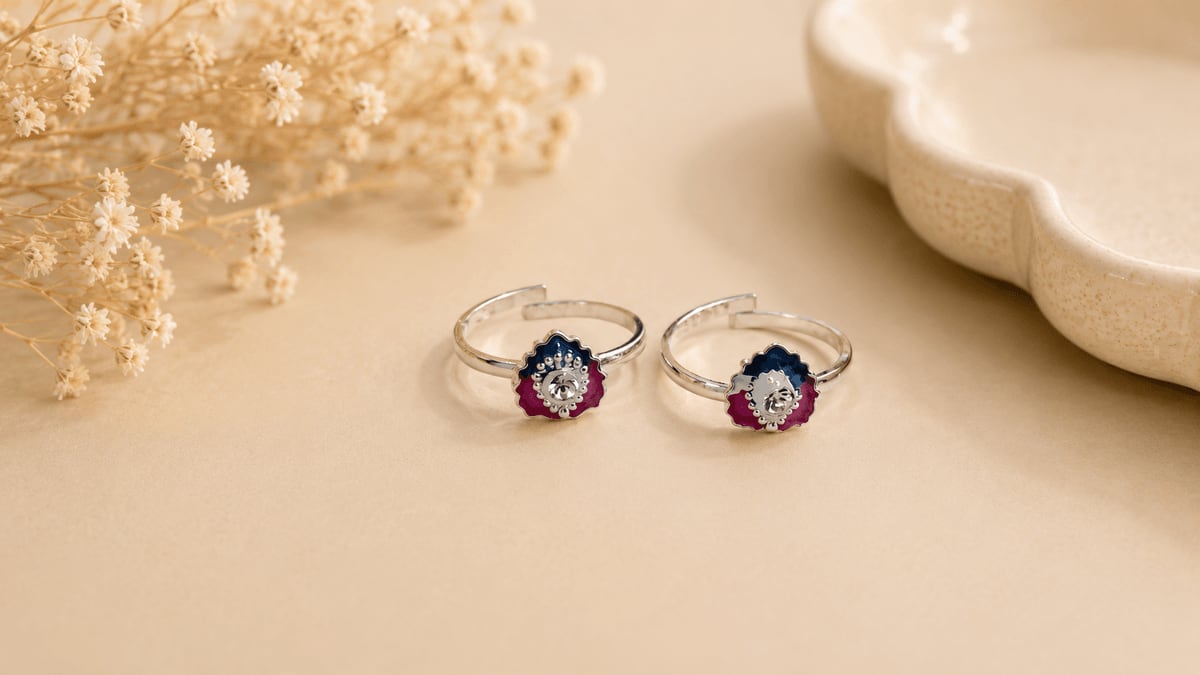 Wide Band Blue Pink Sunflower CZ Bichhiya