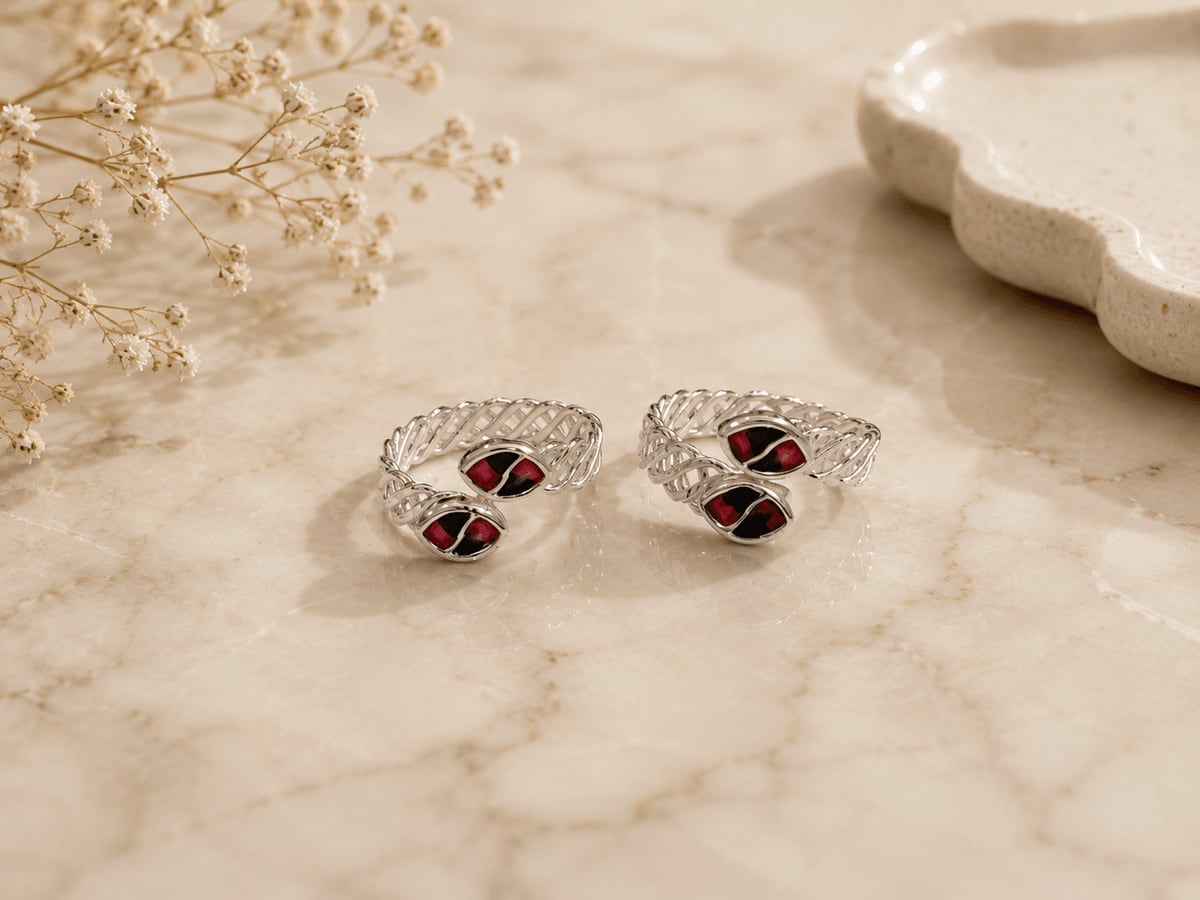 Braided Band Twin Red Petal Enamel Bichhiya