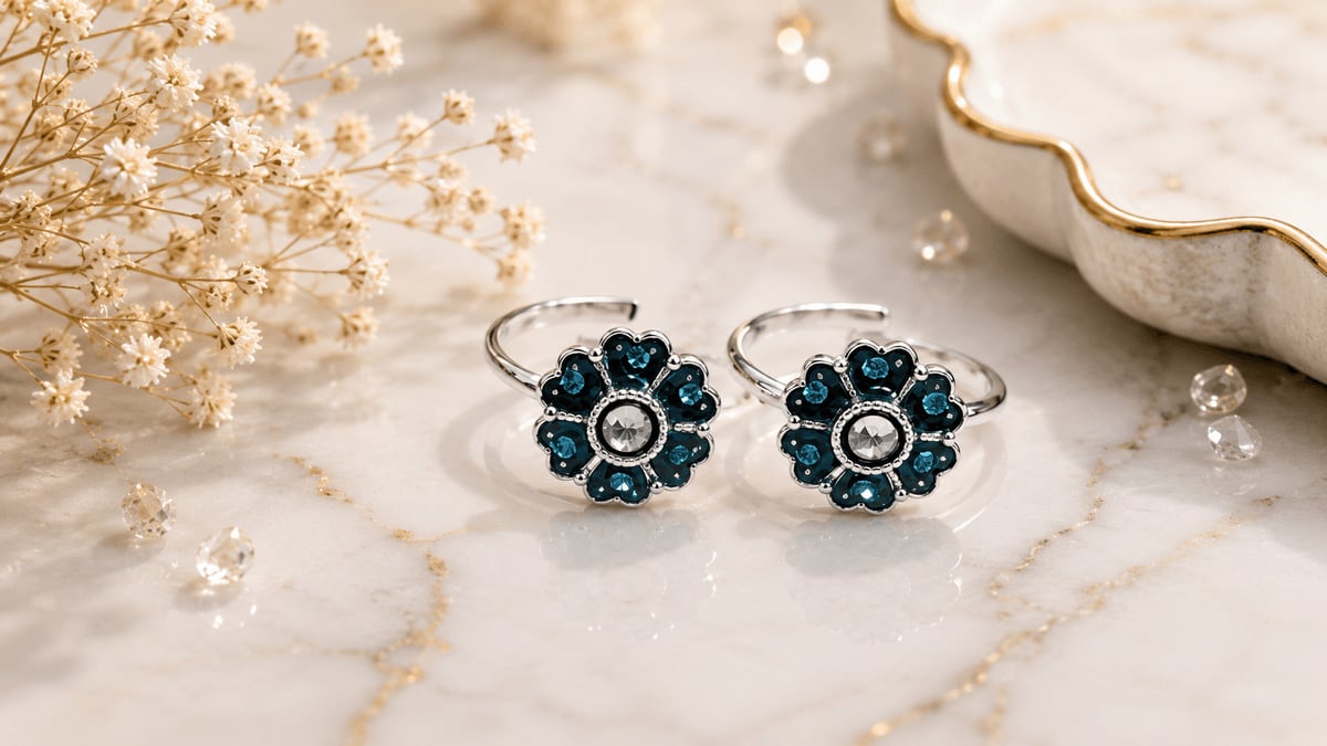 Teal CZ Mandala Daisy Bichhiya