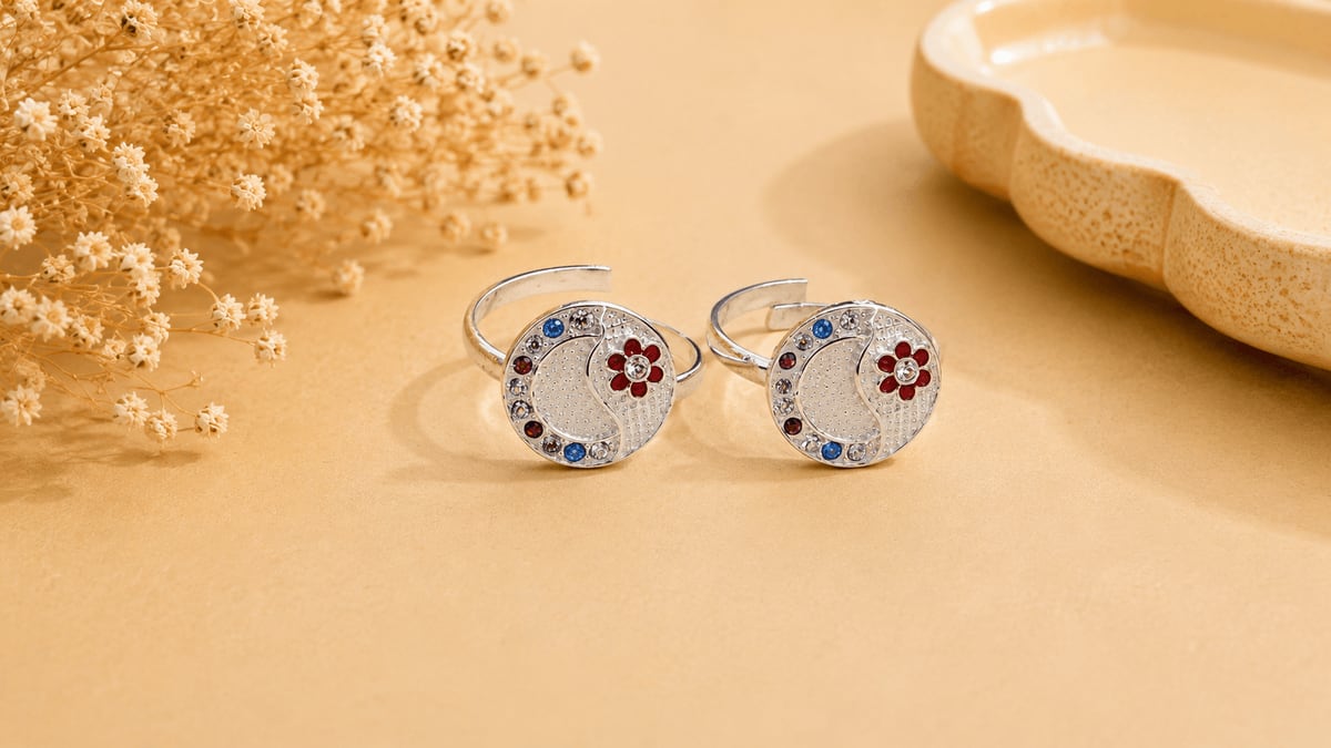 CZ Moon Disc Floral Enamel Bichhiya