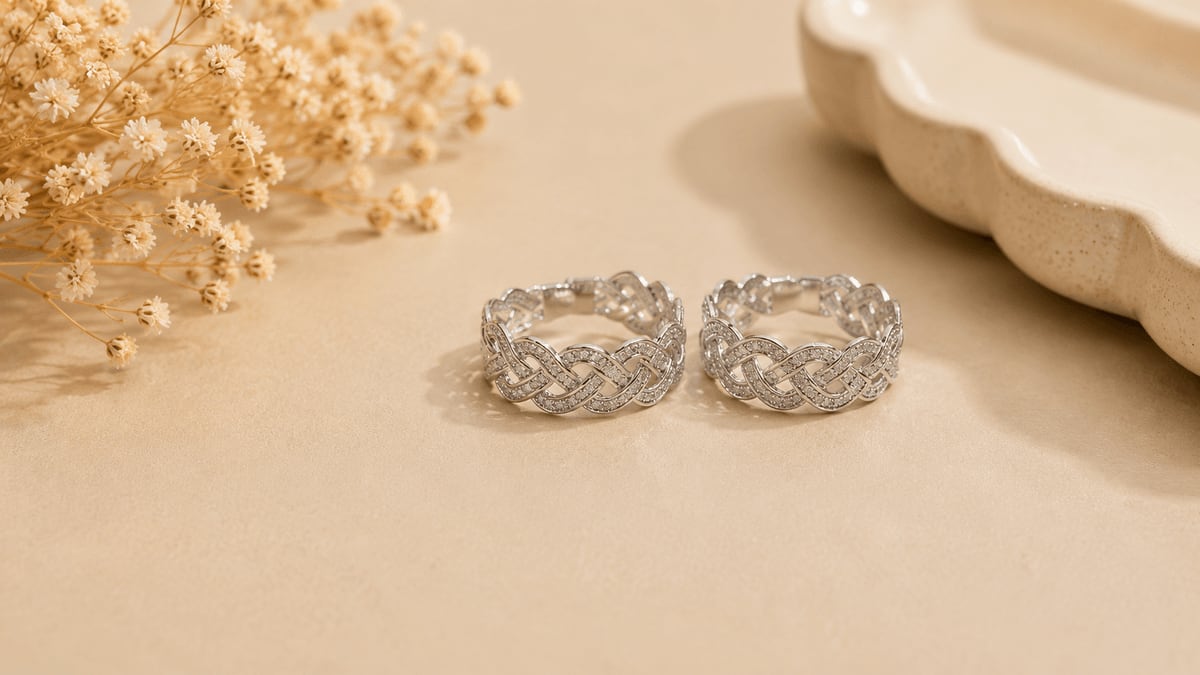 Wide Crosshatch Lattice Silver Band Bichhiya