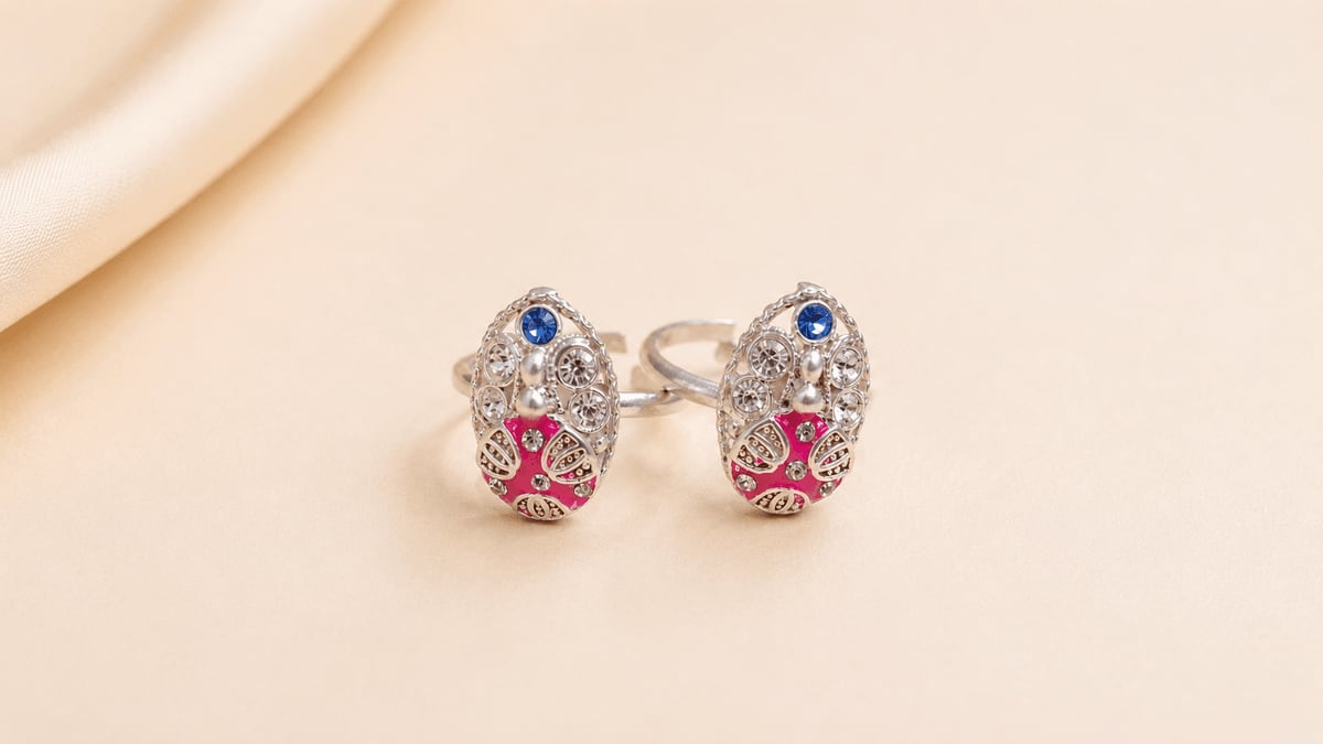 Ganesha Head Filigree Pink Enamel Bichhiya