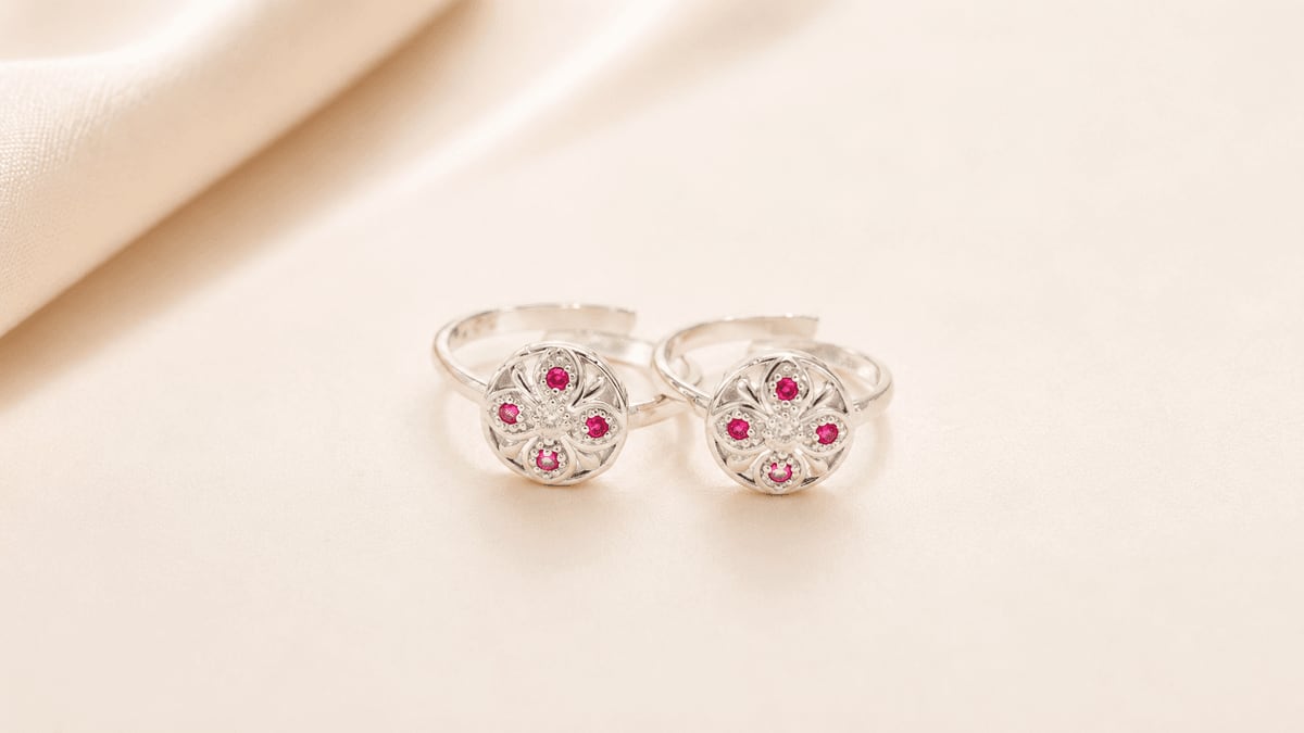 CZ Filigree Floral Ruby Cluster Bichhiya
