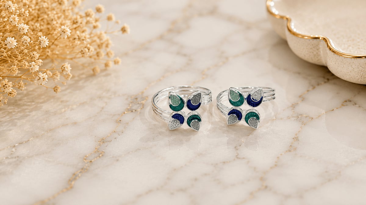 Blue Green Meenakari Teardrop CZ Bichhiya