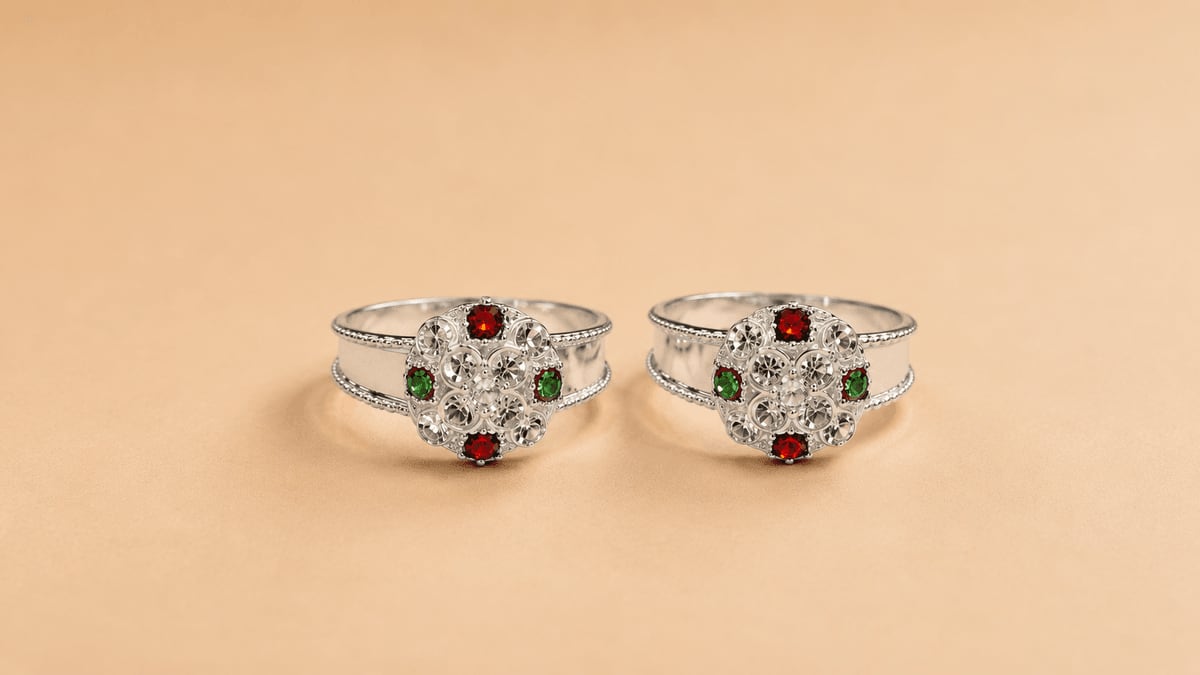 CZ Crosshatch Flower Ruby Emerald Bichhiya