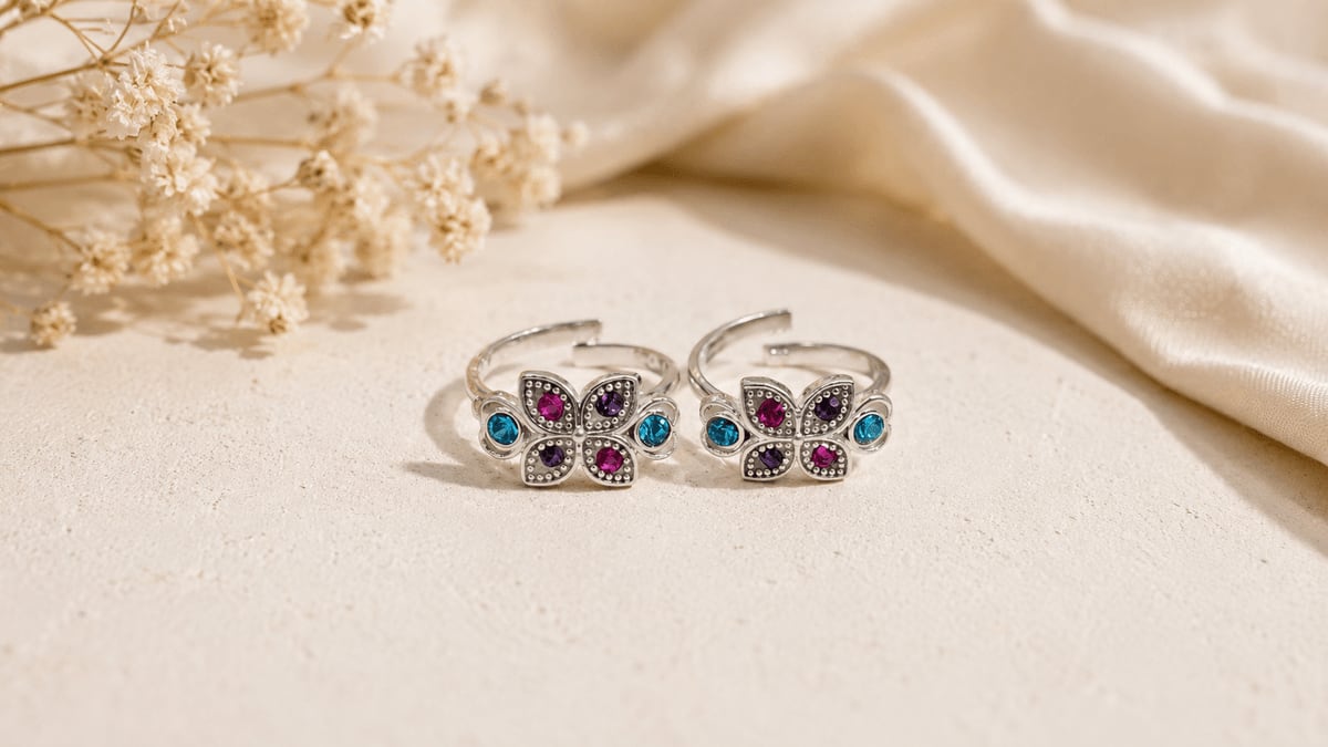 Oxidised Four-Petal Multicolour CZ Bichhiya
