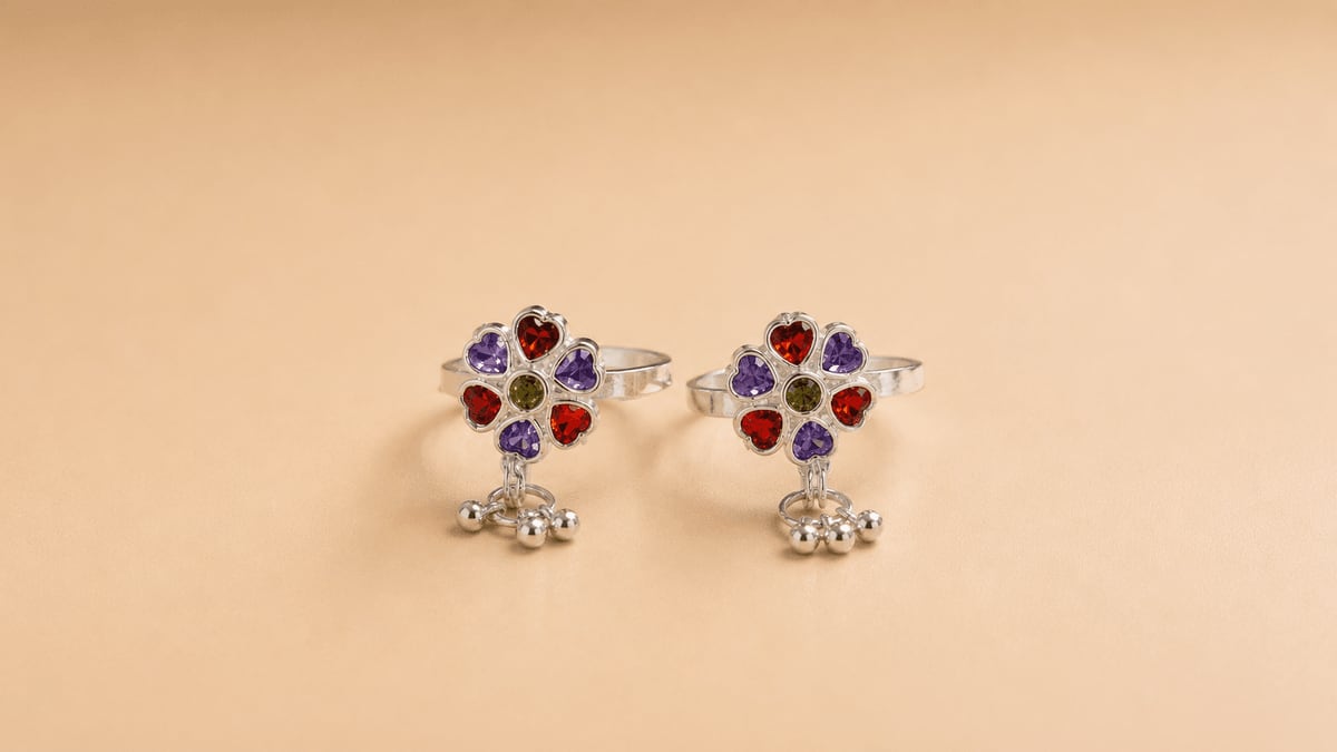 Multicolour Heart Jhumka Bell CZ Bichhiya