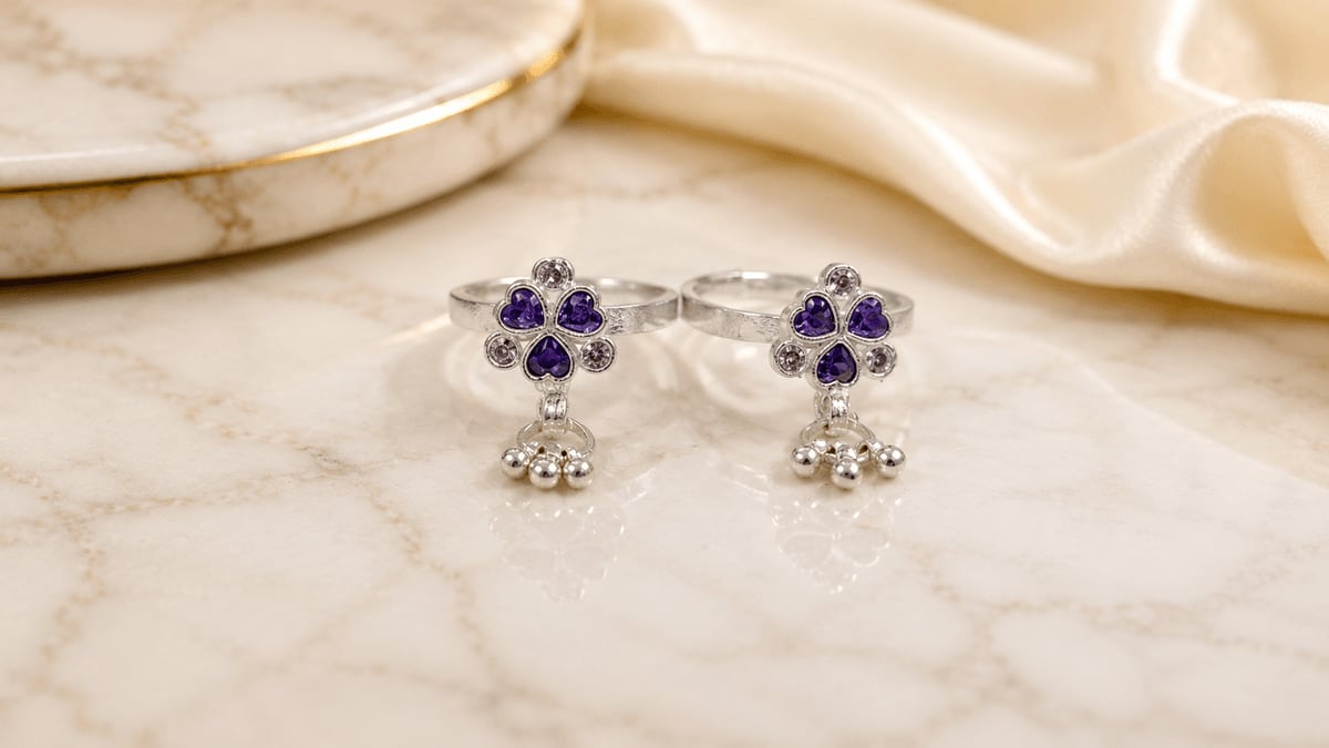 Amethyst Heart Jhumka Drop CZ Bichhiya