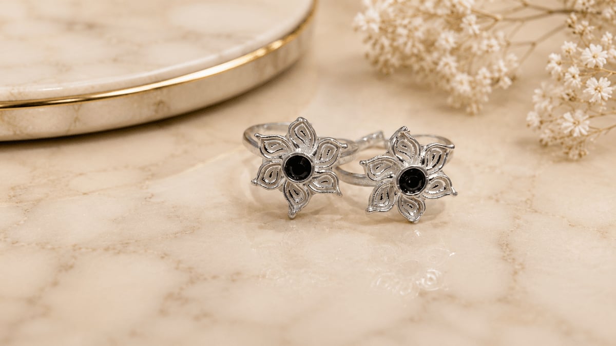 Black CZ Lotus Filigree Bichhiya