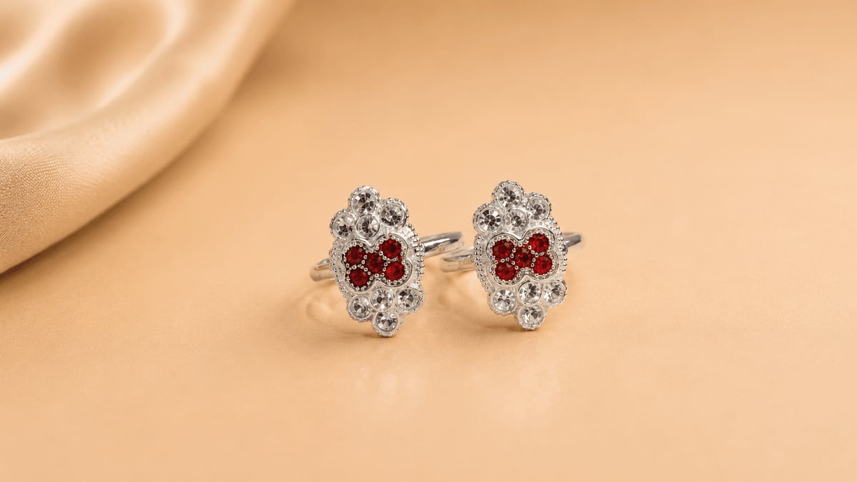 Double CZ Floral Bunch Ruby Accent Bichhiya