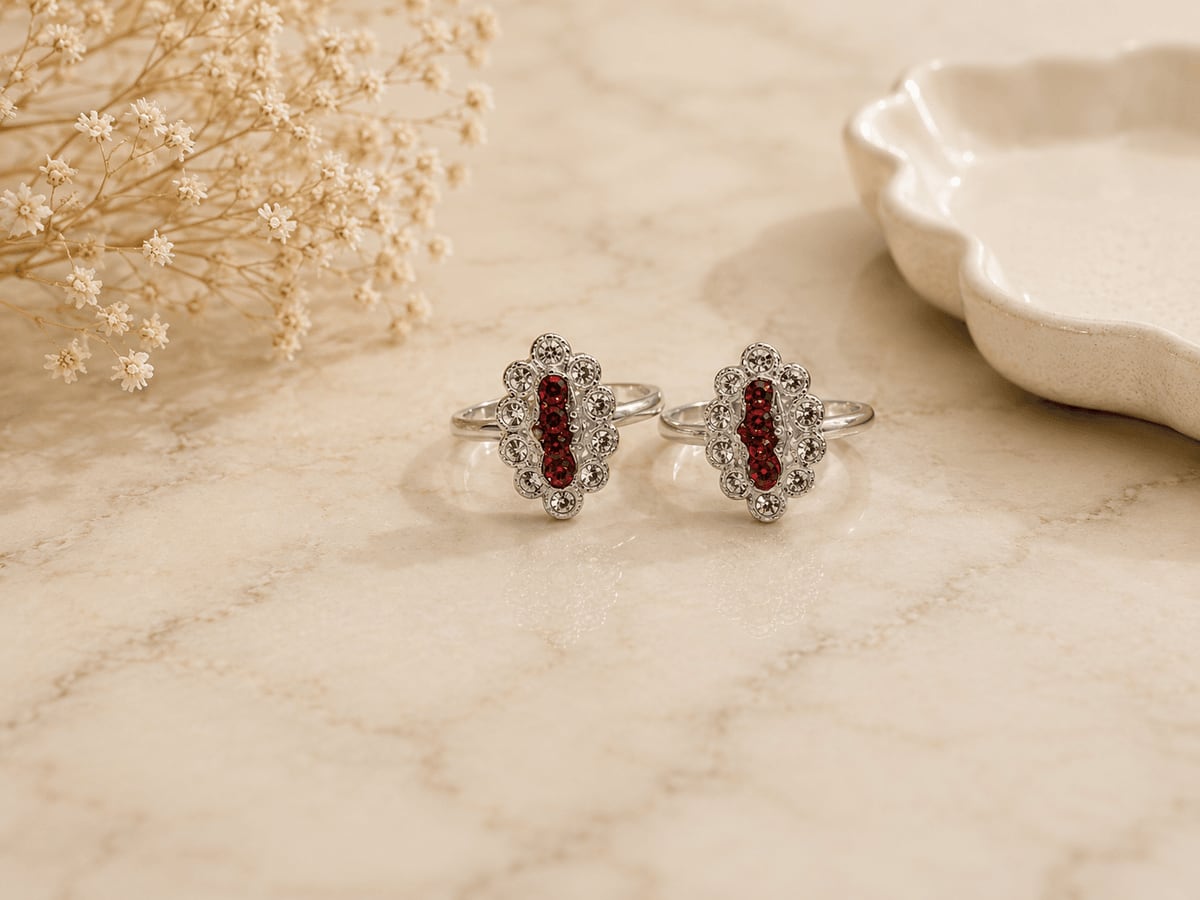 Ruby Column CZ Scallop Frame Bichhiya