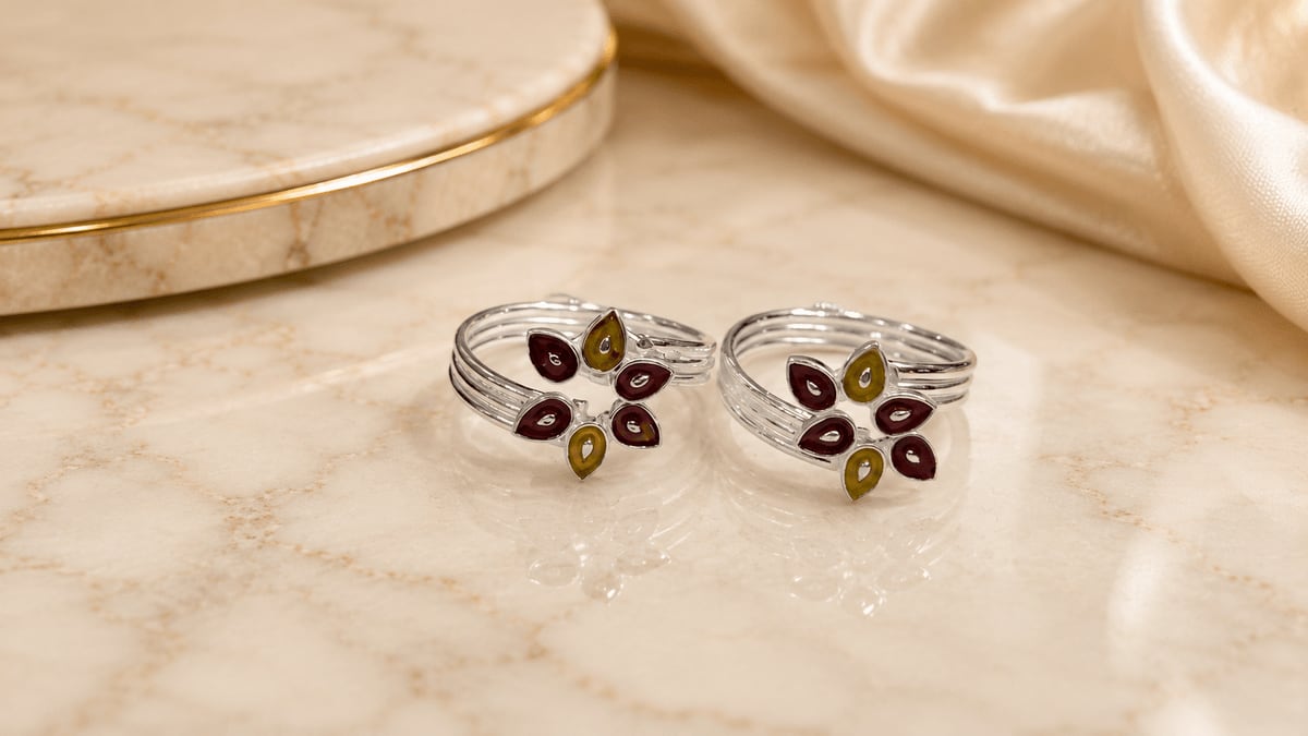 Burgundy Olive Marquise Enamel Petal Bichhiya