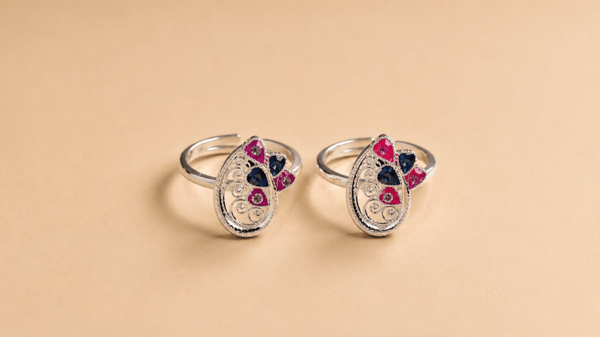 Pink Navy Heart CZ Crescent Bichhiya