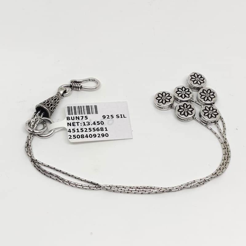BUN75 Oxidised Floral Disc Multi-Strand Bracelet
