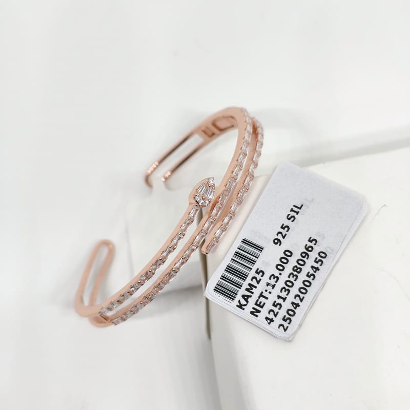 KAM25 Rose Gold Baguette CZ Double Wrap Bangle