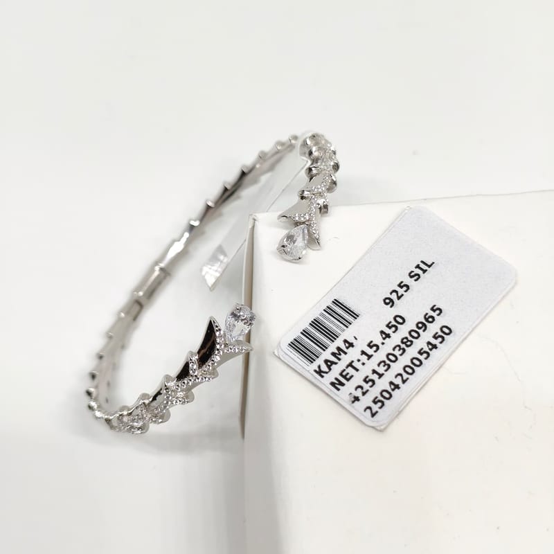 KAM4 CZ Floral Vine Teardrop Open Bangle