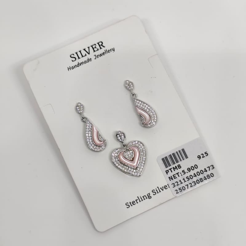 PTM8 Pink Enamel Heart Pendant & Drop Earrings Set