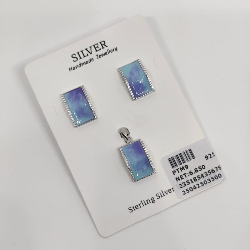 PTM9 Blue Ombre Rectangle Enamel Pendant Set