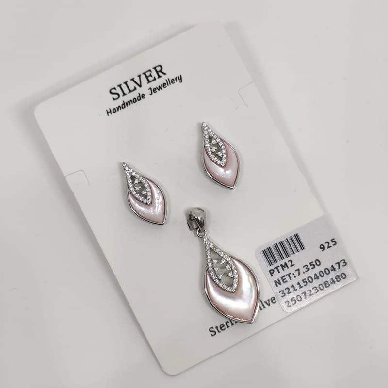 PTM2 Pink MOP Marquise Drop Pendant Set