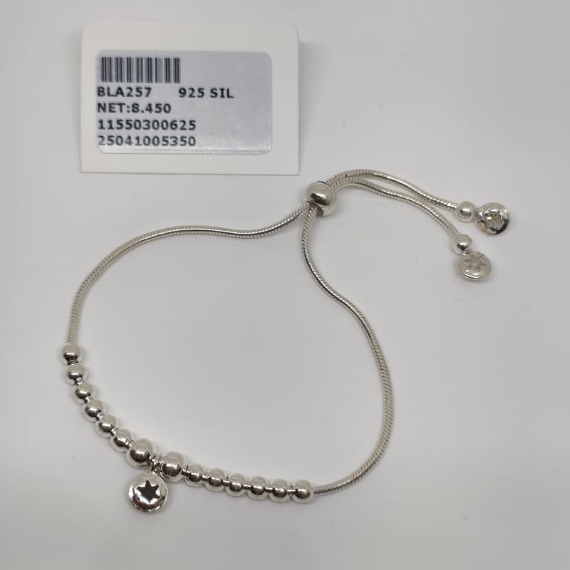 BLA257 Silver Ball Star Charm Adjustable Bracelet