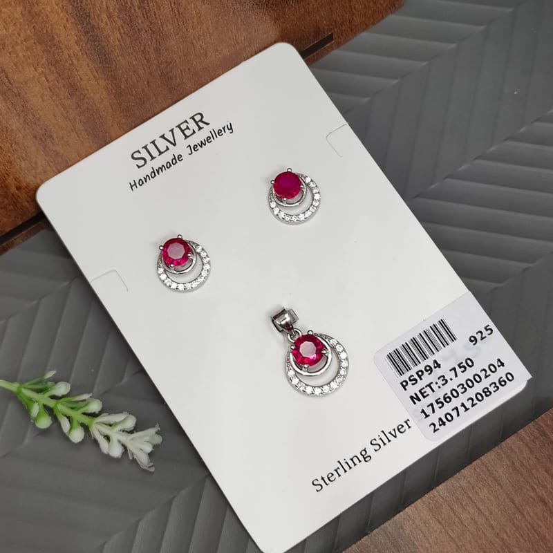 PSP94 Ruby CZ Crescent Drop Pendant Set