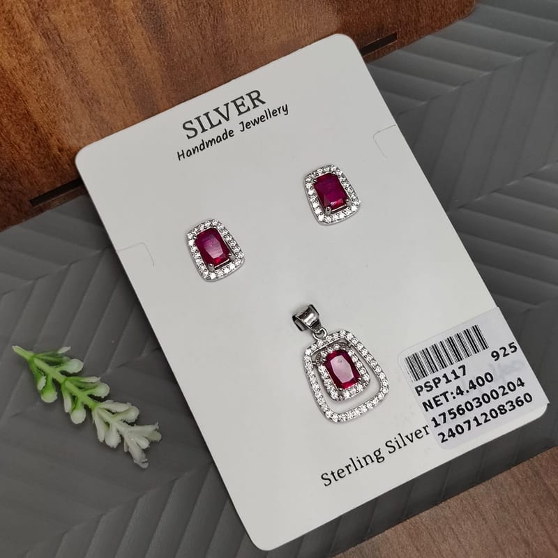 PSP117 Ruby Rectangle CZ Pendant Set