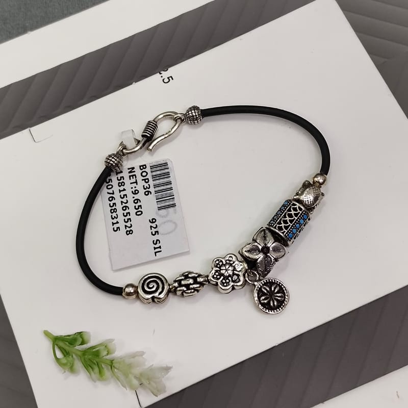 BOP36 Black Rubber Floral Charm Bracelet