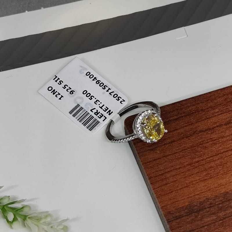 LER7 Yellow Citrine Oval CZ Halo Ring