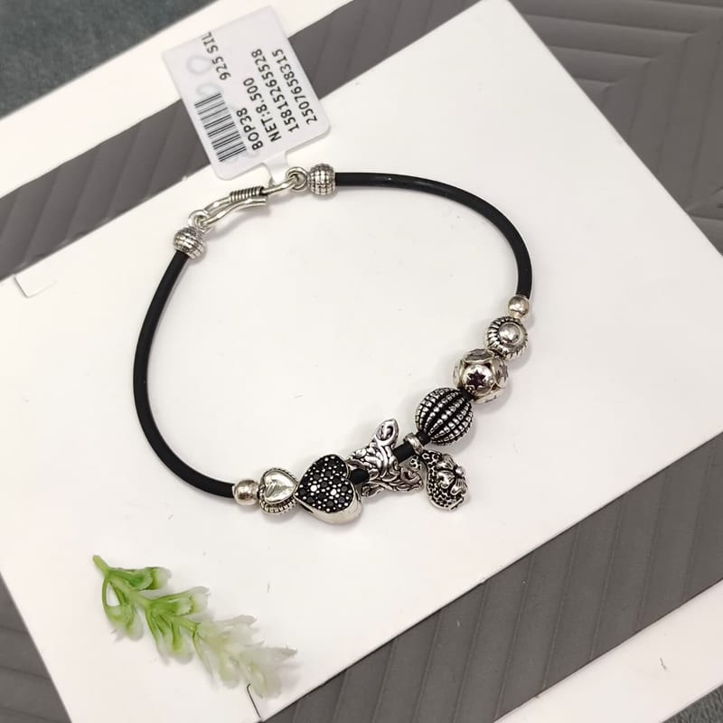 BOP28 Black Rubber Mixed Charm Bracelet