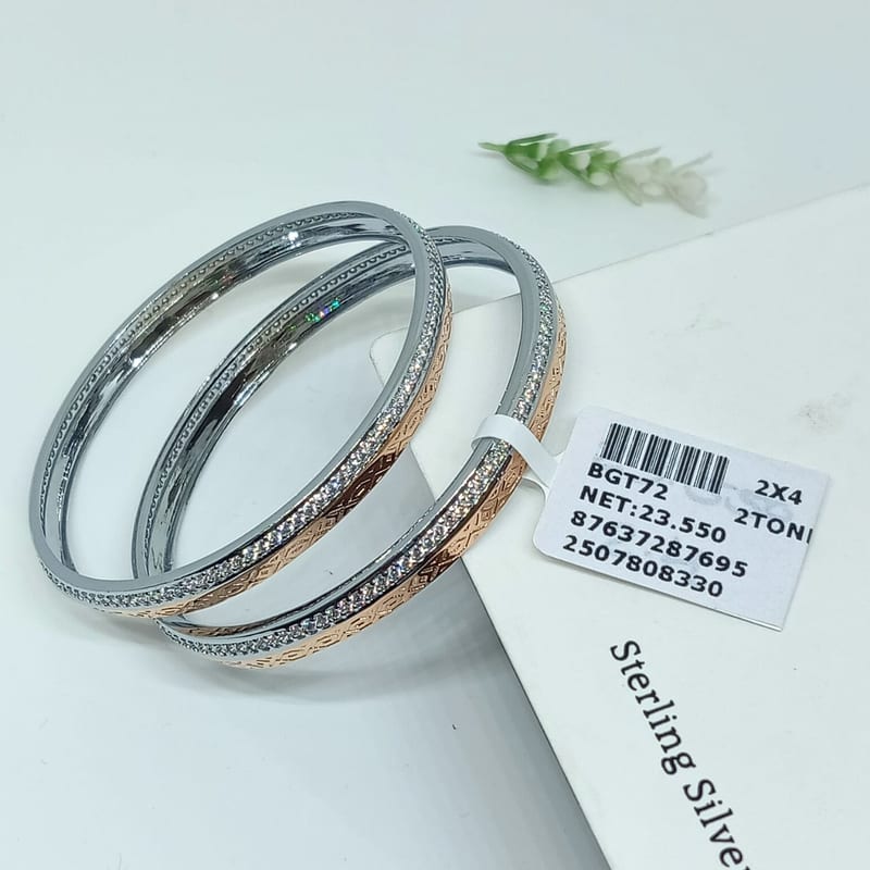 BGT72 Dual-Tone CZ Bangle Set (Pair)