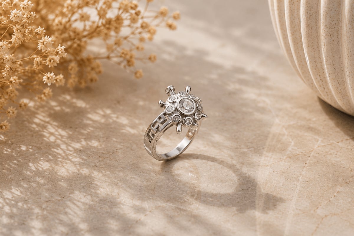 Ornate Sun Wheel CZ Statement Ring